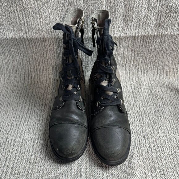 SOREL MAJOR CARLY Lace Up Leather Canvas Boot 8 Black Gray USED - Picture 2 of 12